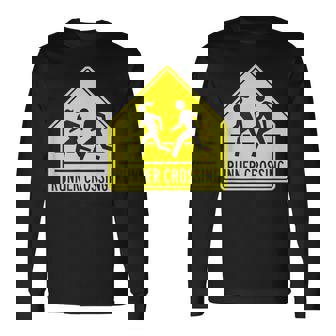 ランナー クロッシング サイン モチベーションを高める 面白い ランニング 長袖Tシャツ - Kawaiitshirt