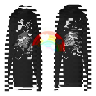 レインボーカラー ホワイト ハート ハート 雨 虹 旗 長袖Tシャツ - Kawaiitshirt