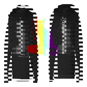 レインボー猫と本と星 Lgbt プライド 長袖Tシャツ - Kawaiitshirt