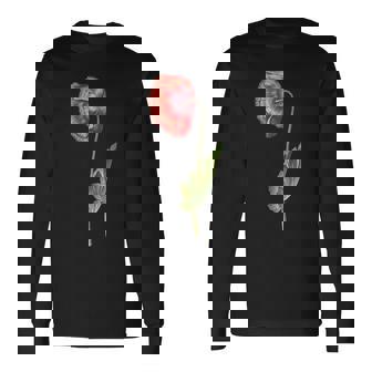 レッドポピーフラワー ボタニカルポピー レッドポピー 長袖Tシャツ - Kawaiitshirt