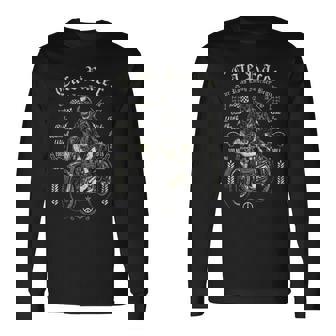 レトロなヴィンテージカフェレーサー オートバイ スカル ライブライドバイカー 長袖Tシャツ - Kawaiitshirt