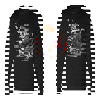 レトロな日本の侍猫グラフィック 猫愛好家 長袖Tシャツ - Kawaiitshirt