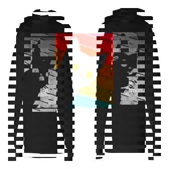 レトロな黒猫、ヴィンテージスタイルの黒猫。 長袖Tシャツ - Kawaiitshirt