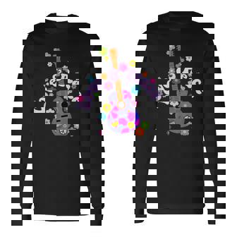 レトロフラワーパワーギター-ラブアンドピース2-ファンファン 長袖Tシャツ - Kawaiitshirt