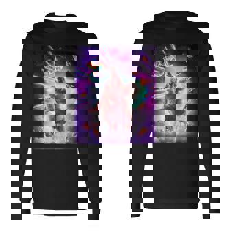 レーザーアイズスペースキャットライディングナマケモノ、ラマ-レインボー 長袖Tシャツ - Kawaiitshirt