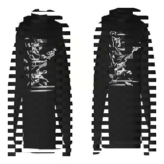 ロッキーキャット ベースギター4面エレキベースプレーヤー 長袖Tシャツ - Kawaiitshirt