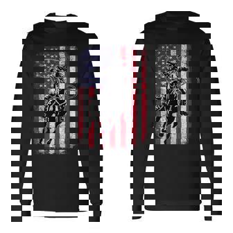 ロデオ 馬 アメリカ国旗 アメリカ カントリー カウボーイ ウェスタン 長袖Tシャツ - Kawaiitshirt