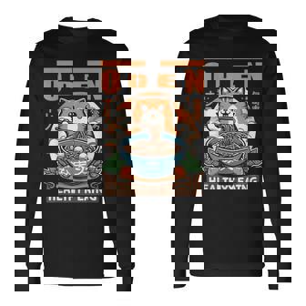 ロマンティックな日本語の面白いセッションで猫とおでんを味わう 長袖Tシャツ - Kawaiitshirt