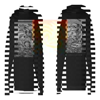 ヴィンテージ ドラゴンキング ギドラ アート 夕日 日本人 キッズ 男性 長袖Tシャツ - Kawaiitshirt