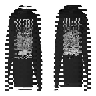 ヴィンテージ ピッツバーグ スカイライン ドローイング バーグ スチール シティ ブリッジ 長袖Tシャツ - Kawaiitshirt