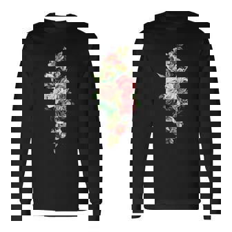 ヴィンテージ フローラル ボタニカル ピンク レッド ホワイト ローズ 長袖Tシャツ - Kawaiitshirt