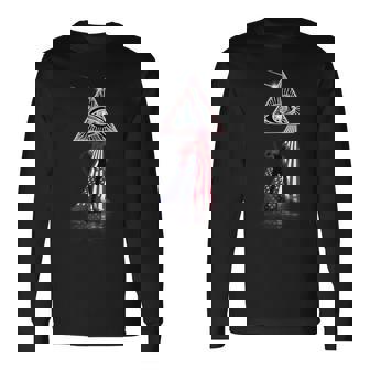 ヴィンテージ レトロ プリズム アメリカ国旗 クラシックギター 長袖Tシャツ - Kawaiitshirt