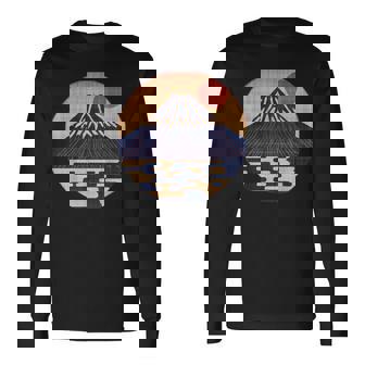 ヴィンテージ 和 富士山 山の上の日本の舞う太陽 長袖Tシャツ - Kawaiitshirt