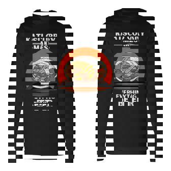 ヴィンテージかつカレーがすべてをより良くするレトロ。 長袖Tシャツ - Kawaiitshirt