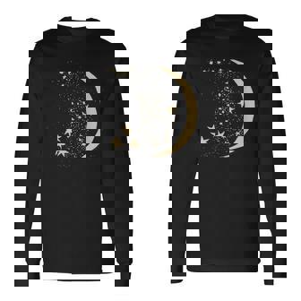 ヴィンテージ三日月と星宇宙アートイラストtシャツ 長袖Tシャツ - Kawaiitshirt