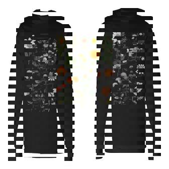 ヴィンテージ風フラワーボタニカルチャートグラフィックtシャツ 長袖Tシャツ - Kawaiitshirt