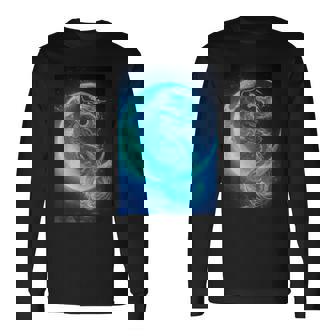 三日月のドラゴン ブルーギャラクシー天文学 アート 長袖Tシャツ - Kawaiitshirt