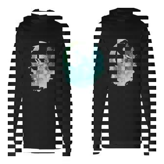 三日月の下で遠吠えするオオカミ 野生動物 長袖Tシャツ - Kawaiitshirt