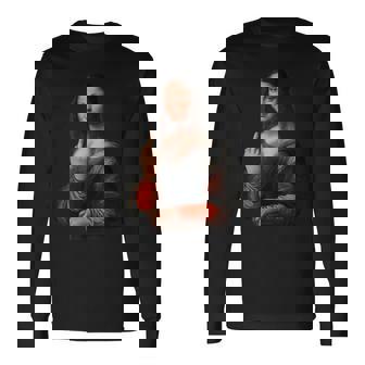 中指軽量グラフィックのモナリザ 長袖Tシャツ - Kawaiitshirt