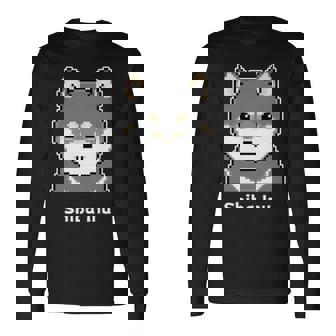 丸顔の黒柴さんのドット絵 長袖tシャツ 長袖Tシャツ - Kawaiitshirt