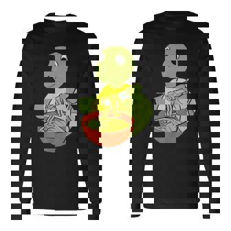 亀がラーメンを食べる 和食 長袖Tシャツ - Kawaiitshirt