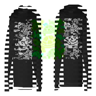 亀柄 カートゥーン アウトライン 面白いカメ 長袖Tシャツ - Kawaiitshirt