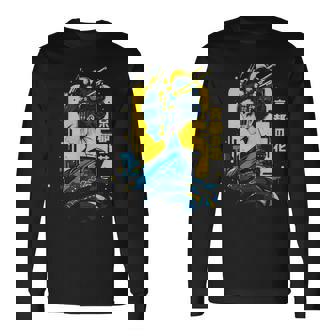 京の花、芸者イラスト サイバーパンク風 長袖Tシャツ - Kawaiitshirt