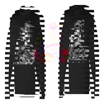 伝統的な着物のエレガントな日本の芸者のイラスト 長袖Tシャツ - Kawaiitshirt