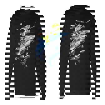 侍ニンジャカエルがサメに乗る日本の戦士面白い 長袖Tシャツ - Kawaiitshirt