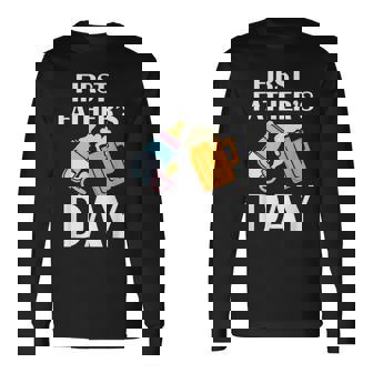 初めての父の日 ビール ミルク 新しいお父さん お父さん 若い親 長袖Tシャツ - Kawaiitshirt