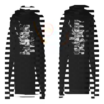 剣道ファイター 猫 面白 日本格闘技・猫好き 長袖Tシャツ - Kawaiitshirt