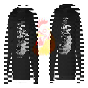 動物愛好家のための大胆な農場の鶏の頭のアート 長袖Tシャツ - Kawaiitshirt