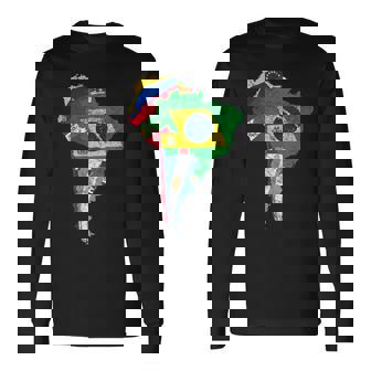 南米大陸地図 旗付き 長袖Tシャツ - Kawaiitshirt