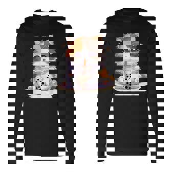 原宿竹下通りの可愛い子猫 アニメ好き オタクを癒すタピオカ茶 長袖Tシャツ - Kawaiitshirt