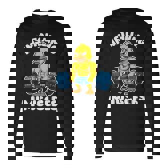 取り付け 筋肉 アヒル ウェイトリフティング フィットネス ジム 男の子 男性 長袖Tシャツ - Kawaiitshirt