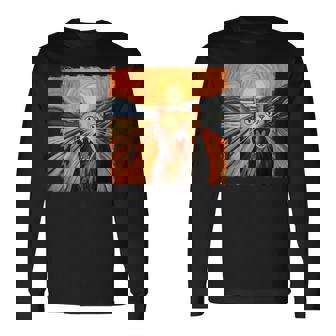 叫ぶ猫、エドヴァルド・ムンク風、面白い猫 長袖Tシャツ - Kawaiitshirt