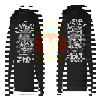 可愛いけどフェラル 面白い レトロ ビンテージ 星 シェード レッサーパンダ 長袖Tシャツ - Kawaiitshirt