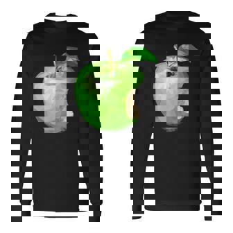 噛まれた青リンゴのイラスト 長袖Tシャツ - Kawaiitshirt