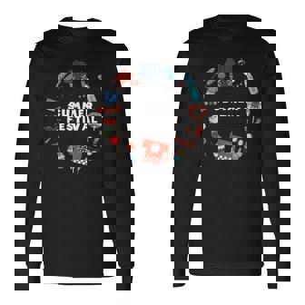 夏まつり かき氷 金魚 うちわ はっぴ りんごあめ 提灯 風鈴 ヨーヨー 長袖Tシャツ - Kawaiitshirt