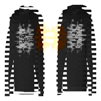 夕暮れのクマと森 自然愛好家 長袖Tシャツ - Kawaiitshirt