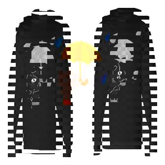 大人かわいい絵本の猫 雨の日 長袖Tシャツ - Kawaiitshirt