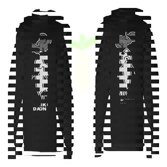 大根 顔 イラスト かわいい おもしろ 簡単 シンプル ゆるい 野菜 長袖Tシャツ - Kawaiitshirt