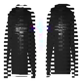 天空のシルエット信仰星銀河クリスチャンクロス 長袖Tシャツ - Kawaiitshirt