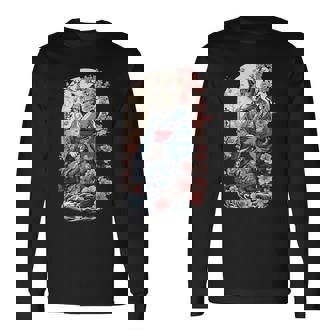 妖怪猫 着物美桜風 長袖Tシャツ - Kawaiitshirt