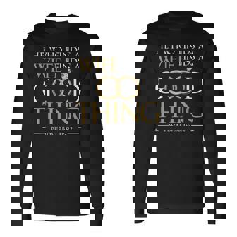 妻を見つけた彼は、良いことを見つける 夫のことわざ 18 22 長袖Tシャツ - Kawaiitshirt