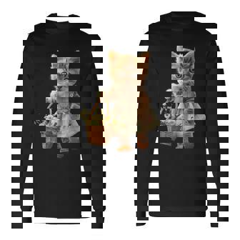 子猫、茶トラ、かわいい、おもしろい、癒し、花かご、ワンピース、可愛い、花束 長袖Tシャツ - Kawaiitshirt