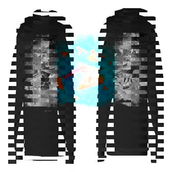 宇宙 レーザー目 猫 ピザに乗る猫 ギャラクシーキャット 長袖Tシャツ - Kawaiitshirt