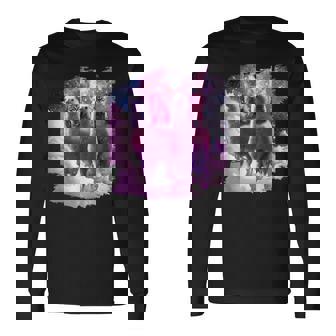 宇宙で虹色のラマに乗る子猫 長袖Tシャツ - Kawaiitshirt