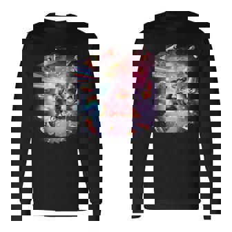 宇宙ピザ猫-レインボーレーザー、タコス、ブリトー 長袖Tシャツ - Kawaiitshirt