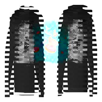 宇宙猫 ドーナツに乗るドーナツ 銀河猫 長袖Tシャツ - Kawaiitshirt